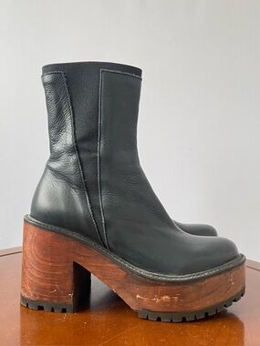 Free People Leather Wooden Platform Clog Boots | US 6.5